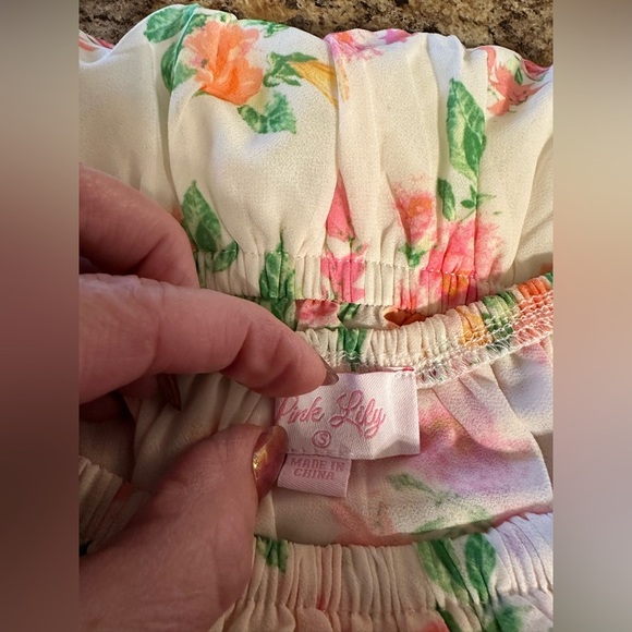 Pink Lily Maxi Ruffled Tiered Size Small Floral Cream Pink Women’s Belted Dress - Picture 6 of 15